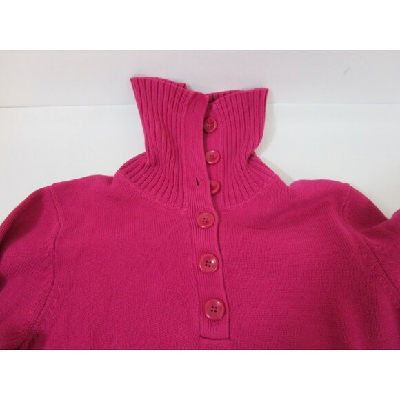 August Silk 100% Cotton Sweater Size Medium Button Neck Pullover Turtleneck Pink - Picture 4 of 11